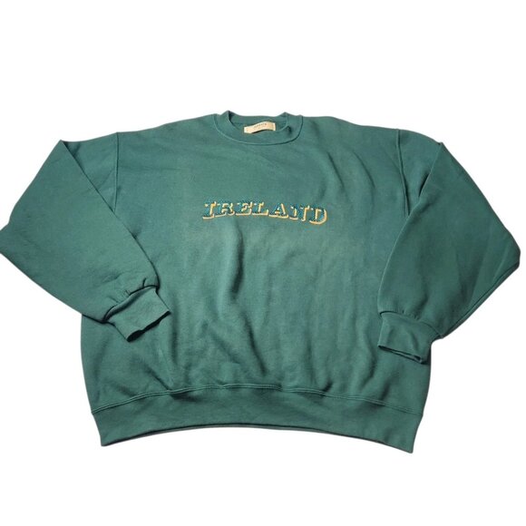 Vintage Irish Sweatshirt Men's Large Green Embroidered Sweatshirt Jerzees Y2K - Picture 2 of 7